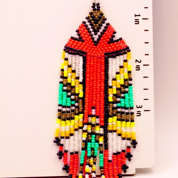 Southwest Style Beaded Shoulder Duster Earrings - Picture 2 of 4
